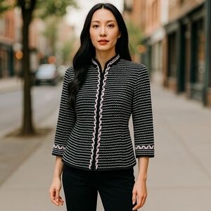 Ming Wang sz large petite pink black knit sweater jacket